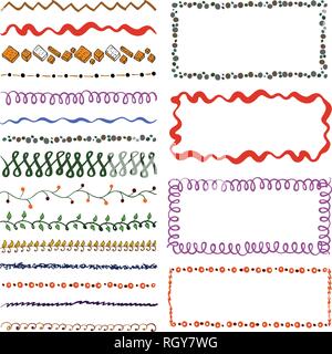 Set di disegnati a mano doodle frame. Schizzo le frontiere Illustrazione Vettoriale