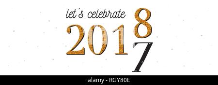 2018 Celebrazione banner . gold 2017 numeri girando 2018 su sfondo bianco. illustrazione vettoriale Illustrazione Vettoriale