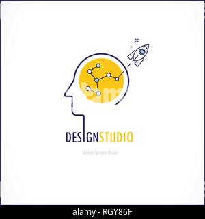 Linea sottile piatto design astratto illustrazione vettoriale per la creatività, l'ispirazione e l'innovazione. Idea logo di lancio. Illustrazione Vettoriale