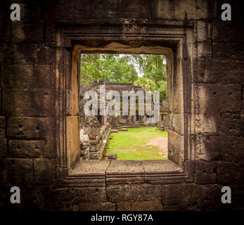 Finestra in Ta Prohm temple - Cambogia Foto Stock