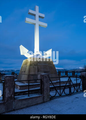 La libera francese monumento commemorativo sul Lyle Hill a Greenock, a forma di croce di Lorena combinato con un dispositivo di ancoraggio. Un memoriale per la libera Fren Foto Stock