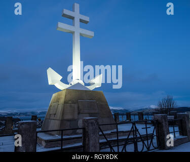 La libera francese monumento commemorativo sul Lyle Hill a Greenock, a forma di croce di Lorena combinato con un dispositivo di ancoraggio. Un memoriale per la libera Fren Foto Stock