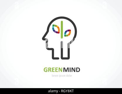 Mente verde- astratta icona colorata di testa umana, mente, cervello simbolo. illustrazione vettoriale Illustrazione Vettoriale