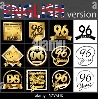 Impostare il numero di anni 96 (novanta-sei anni) celebrazione. Anniversario numero d'oro agli elementi del modello per la tua festa di compleanno Illustrazione Vettoriale