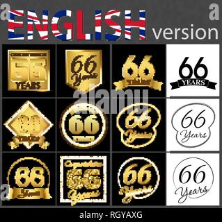 Impostare il numero di 66 anni (sessantasei anni) celebrazione. Anniversario numero d'oro agli elementi del modello per la tua festa di compleanno Illustrazione Vettoriale