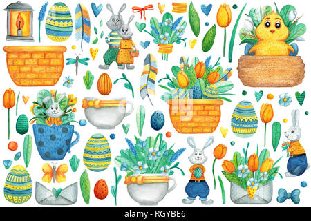 Pasqua insieme ad acquerello. Carino illustrazioni per buona Pasqua. Foto Stock