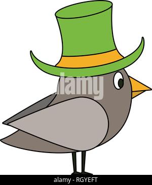 Carino bird cartoon e elf hat Illustrazione Vettoriale