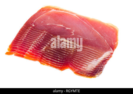 Fette di prosciutto di Parma isolati su sfondo bianco. Foto Studio Foto Stock