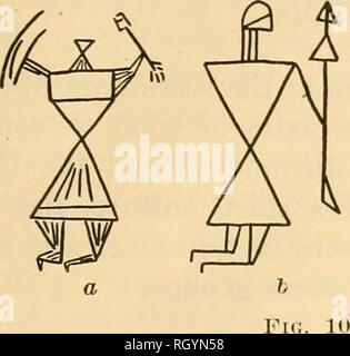 . Bollettino. Etnologia. KIDDER-GUERNSEY] EXPLOEATTONS ARCHEOLOGICO IN ARIZONA 199 di molto stile diverso, ma sicuramente recente e probabilmente anche fatta dal Navaho, sono le strane creature riprodotto nella figura 102. Alcuni di questi sono incisi, alcune tratte in carbone. Essi presumibilmente raffigurano i personaggi di danza o personaggi mitici, ma non siamo stati in grado. Si prega di notare che queste immagini vengono estratte dalla pagina sottoposta a scansione di immagini che possono essere state migliorate digitalmente per la leggibilità - Colorazione e aspetto di queste illustrazioni potrebbero non perfettamente assomigliano al lavoro originale. Smithsonian Institution. Bur Foto Stock