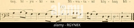 . Bollettino. Etnologia. densmore] Teton Sioux musica 395 e li inseguirono. Iniraediately i corvi sono stati circondati e la maggior parte di loro sono state uccise. Protezione Eagle ha detto che ha cantato la canzone foUowmg quando ha ucciso uno dei Corvi tlie, e che si tratta di un brano del Miwa'tani società: No. 165. "Ho preso coraggio" cantato da Eagle scudo Voice J-92 tamburo non registrato (1) V -^ , (1) (catalogo n. 508) 0) -fL 4L ^ ^ ^-0- m=^ s F P f^- (2) (2) ^-f- ^^^ - P - 0- =?"=F^ H*=P- -^^ ^ (0 m ^=MC S: =-&amp; 4: -ff- -ft- g ill 11=^ Kai]-gi wi - ca - sa kiij na- (2) m - ^ io ho^E^. Egli - mi - 6i voi - lo Kaggi^ -w-ida^s Foto Stock