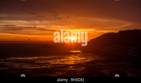 Mumbles, Swansea, Wales, Regno Unito. 31 gennaio, 2019. Alba oltre il piccolo villaggio sul mare di Mumblesnear Swansea oggi sull' avvio di inverni mattina. Credito: Phil Rees/Alamy Live News Foto Stock