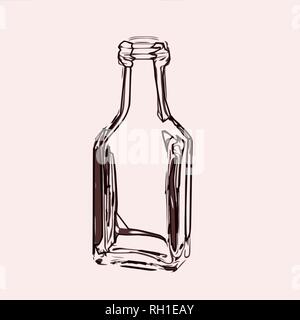 Quadrato vuoto bottiglia di vetro semplice schizzo a colori, illustrazione vettoriale Illustrazione Vettoriale