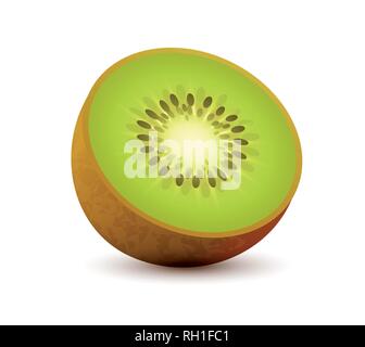 Realistica icona vettore di Kiwi, affettato succosa frutta tropicali isolato su bianco Illustrazione Vettoriale