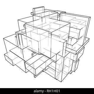 Scatole di wireframe. Stile di disegno Illustrazione Vettoriale