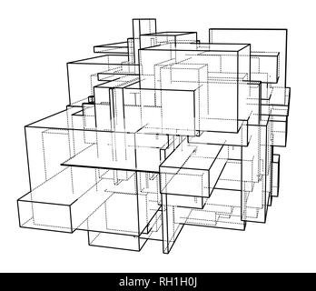 Scatole di wireframe. Stile di disegno Illustrazione Vettoriale