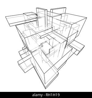 Scatole di wireframe. Stile di disegno Illustrazione Vettoriale