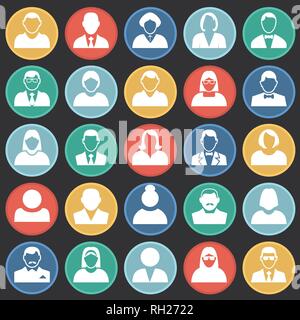 Icone profilo impostato su cerchi di colore sfondo nero per grafica e web design, moderno vettore semplice segno. Concetto di Internet. Il simbolo alla moda per il design del sito web o del pulsante mobile app. Illustrazione Vettoriale