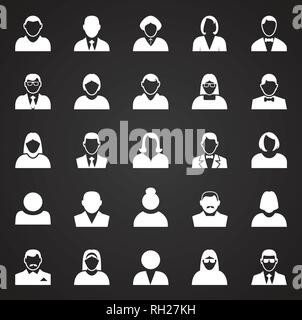 Icone profilo impostato su sfondo nero per grafica e web design, moderno vettore semplice segno. Concetto di Internet. Il simbolo alla moda per il design del sito web o del pulsante mobile app. Illustrazione Vettoriale
