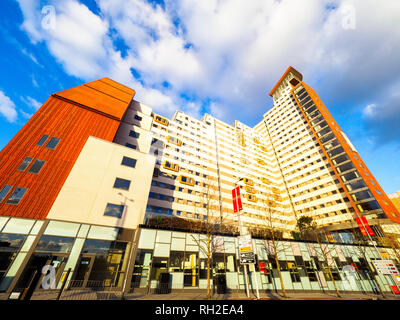 Stratford UN edificio per studenti - Londra Est, Inghilterra Foto Stock