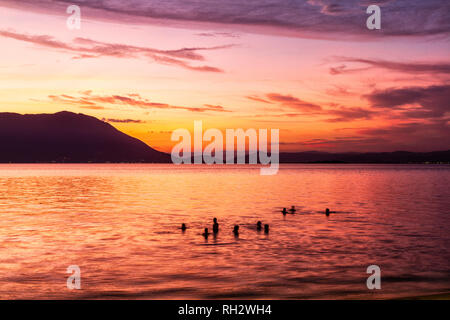 Ribeirao da Ilha spiaggia al tramonto. Florianopolis, Santa Catarina, Brasile. Foto Stock