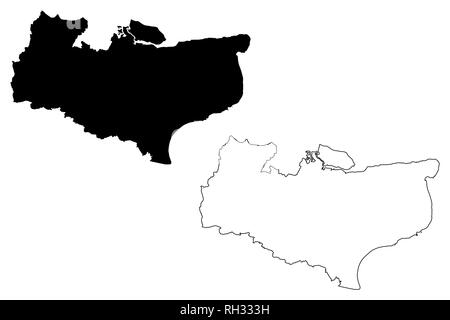 Kent (Regno Unito, Inghilterra, Non-metropolitan county, shire county) mappa illustrazione vettoriale, scribble schizzo Kent mappa Illustrazione Vettoriale