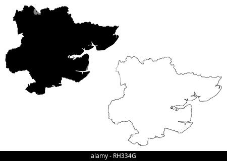 Essex (Regno Unito, Inghilterra, Non-metropolitan county, shire county) mappa illustrazione vettoriale, scribble schizzo Essex mappa Illustrazione Vettoriale