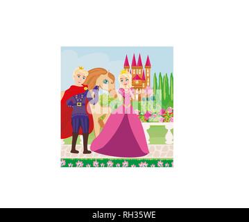 La principessa e il principe in un bellissimo giardino Illustrazione Vettoriale