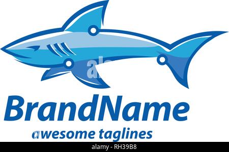Creative tech e logo squalo concetto, vettore shark tech concetto logo illustrazione Illustrazione Vettoriale