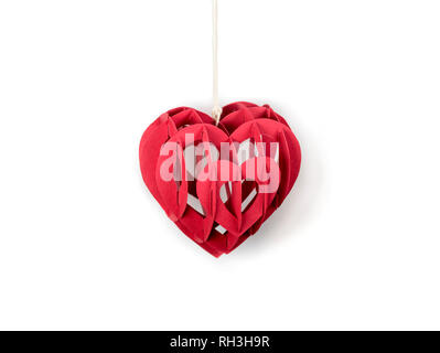 Red 3D carta forma di cuore su sfondo bianco. Io vi amo. Foto Stock