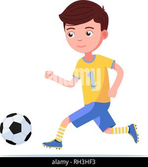 Ragazzo giocatore di football in sportswear corre per la sfera Illustrazione Vettoriale