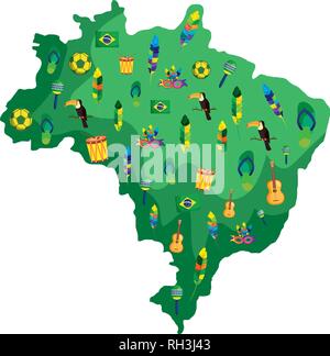 Mappa brasiliano di cultura con le icone Illustrazione Vettoriale