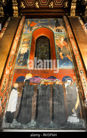 Affresco del corteo funebre di Saint Odilo di Cluny di Jan Henryk de Rosen nella Cattedrale armena di Lviv costruito nel XIV secolo nel centro storico Foto Stock