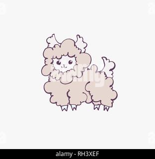 Doodle disegno di poco llama in stile kawaii Illustrazione Vettoriale
