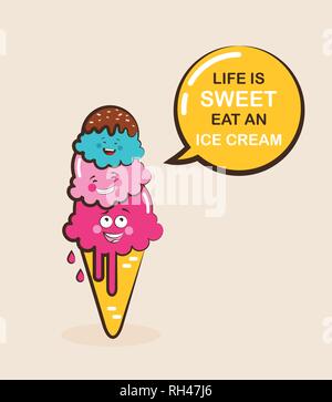 Funny ice cream caratteri con un preventivo. illustrazione vettoriale Illustrazione Vettoriale