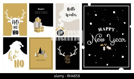 Merry Christmas cards, le illustrazioni e le icone, lettering design collection. illustrazione vettoriale Illustrazione Vettoriale