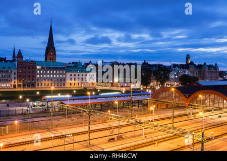 Panorama di Malmo con la stazione centrale. Malmo, Scania in Svezia. Foto Stock