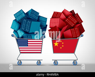 Cina Stati Uniti negoziati commerciali il concetto di business come un cinese USA lotta come una guerra commerciale e tariffaria controversia sulle importazioni e le esportazioni dell'industria. Foto Stock