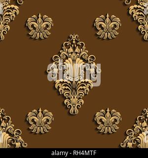 3D dark carta tagliata, vettore di damasco pattern senza giunture. Lusso elegante texture per interni, sfondi sfondi , a parete e a pavimento piastrella 3d pattern Illustrazione Vettoriale