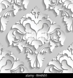 3D Disegno bianco carta tagliata, vettore di damasco pattern seamless lusso elegante texture per interno sfondi sfondi, ,parete e pavimento di piastrella 3d pattern Illustrazione Vettoriale