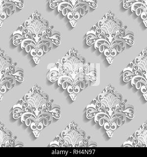 3D Disegno bianco carta tagliata, vettore di damasco pattern seamless lusso elegante texture per interno sfondi sfondi, ,parete e pavimento di piastrella 3d pattern Illustrazione Vettoriale