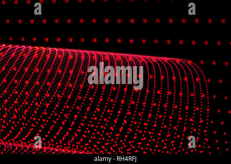 Diverse linee rosse tratteggiate con forme astratte. La pittura di luce la fotografia. Macchie rosse su sfondo nero. Foto Stock