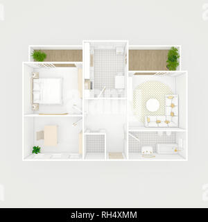 3D Interni rendering illustrazione di arredato appartamento home Foto Stock