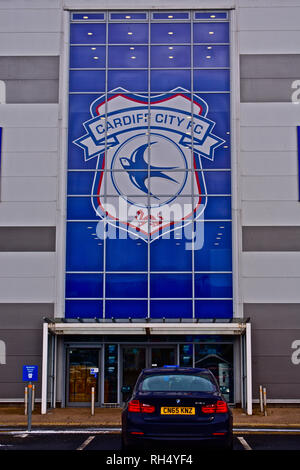 Cardiff City Football Club Stadium a Leckwith nella periferia di Cardiff.Close up di ingresso principale. Foto Stock