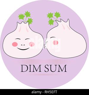 Gnocchi di divertenti kiss ogni altro logo Dim Sum Illustrazione Vettoriale