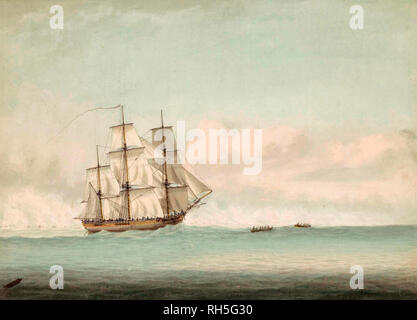 HMS Endeavour al largo delle coste del New Holland - Samuel Atkins, 1794 Foto Stock