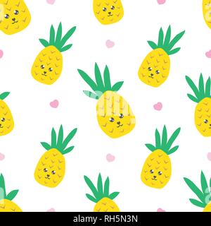 Infantile seamless pattern con cute kawaii ananas. Texture creative per i tessili, carta da parati, tessuti e arredamento Illustrazione Vettoriale