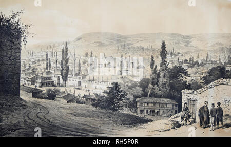 Timm V.F. Vista della città di Bakhchisaray in Crimea. La litografia, 1856. Foto Stock