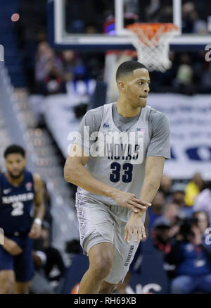 31 gennaio 2019: Georgetown Hoyas in avanti (33) Trey lutto festeggia tre punti durante una NCAA di pallacanestro degli uomini di gioco tra il Georgetown Hoyas e Xavier moschettieri al capitale una Arena in Washington, DC Justin Cooper/CSM Foto Stock