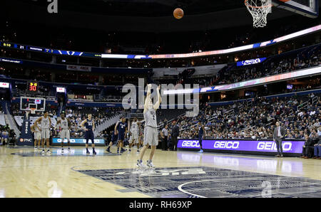 31 gennaio 2019: Georgetown Hoyas Guard (2) Mac McClung prende un fallo tecnico girato durante un NCAA di pallacanestro degli uomini di gioco tra il Georgetown Hoyas e Xavier moschettieri al capitale una Arena in Washington, DC Justin Cooper/CSM Foto Stock