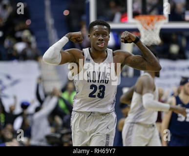 31 gennaio 2019: Georgetown Hoyas in avanti (23) Josh LeBlanc celebra un cestello durante una NCAA di pallacanestro degli uomini di gioco tra il Georgetown Hoyas e Xavier moschettieri al capitale una Arena in Washington, DC Justin Cooper/CSM Foto Stock